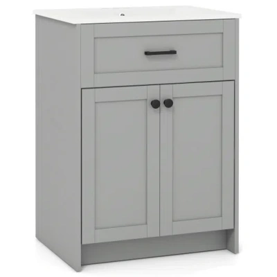 Costway Bathroom Vanity Unit With Basin And 2 Doors-gray In Multi