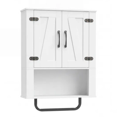 Costway Bathroom Wall Cabinet With 2 Barn Doors And Towel Bar And 3-tier Wooden Storage-white