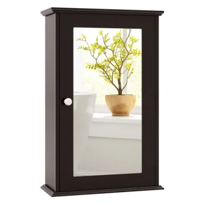 Costway Bathroom Wall Cabinet With Single Mirror Door-brown In Black