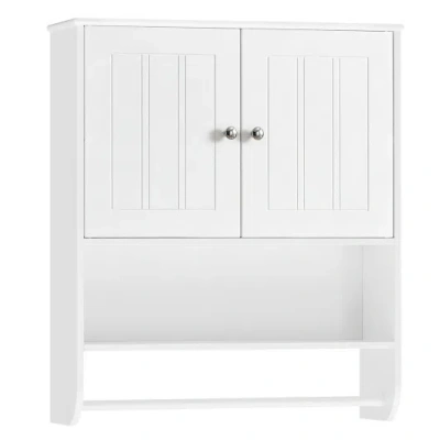 Costway Bathroom Wall Cabinet With Towel Bar And Open Shelf And Adjustable Shelf-white