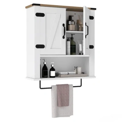 Costway Bathroom Wall Cabinet With Towel Bar Farmhouse Medicine Cabinet-white