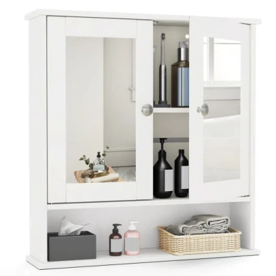 Costway Bathroom Wall Mount Mirror Cabinet Organizer-white
