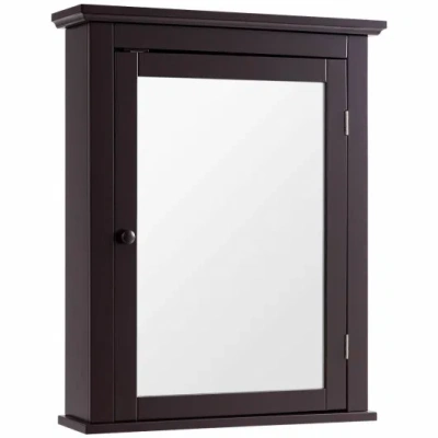 Costway Bathroom Wall Mounted Storage Mirror Medicine Cabinet In Brown