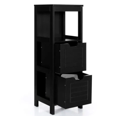 Costway Bathroom Wooden Floor Cabinet Multifunction Storage Rack Stand Organizer-black