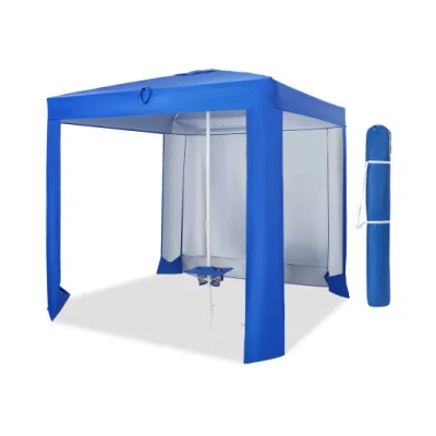 Costway Beach Canopy Tent With Detachable Sidewall And Folding Table-blue