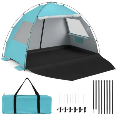Costway Beach Tent Sun Shelter With Canopy Pop-up Easy Setup Upf50+ Sun Protection-blue