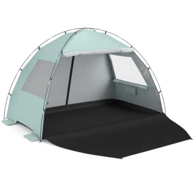 Costway Beach Tent Sun Shelter With Canopy With Extended Floor And Vent Windows-green In Blue