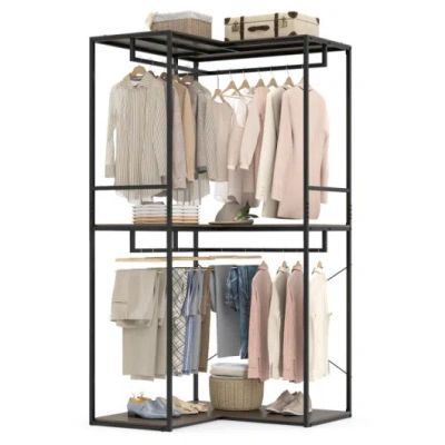 Costway Bedroom Set With 3-tier Clothes Rack Freestanding Clothing Rack And Dresser Storage Tower In Black