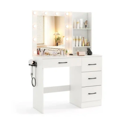 Costway Bedroom Set With Lockable Mirrored Jewelry Cabinet And Vanity Desk In Multi