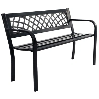 Costway Bench Deck With Steel Frame For Outdoor In Black