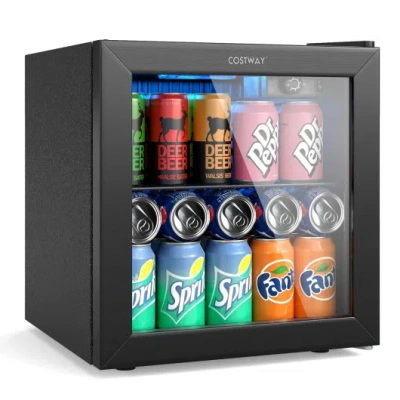 Costway Beverage Refrigerator Cooler 1.3 Cu. Ft. 12 Bottles 55 Cans Mini Fridge-black