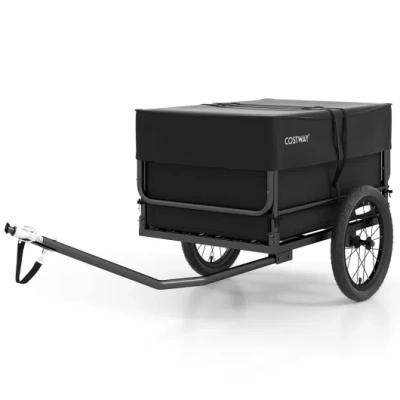 Costway Bike Cargo Trailer With Bag And Cover Heavy-duty Bicycle Wagon Cart-black