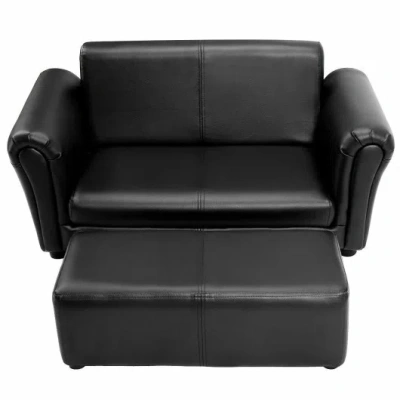 Costway Black/white Kids Double Sofa With Ottoman-black
