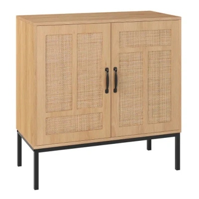 Costway Boho Storage Cabinet With Asymmetrical Pattern Doors For Kitchen-natural In Neutral