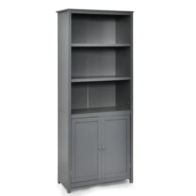 Costway Bookcase Shelving Storage Wooden Cabinet Unit Standing Display Bookcase With Doors-gray