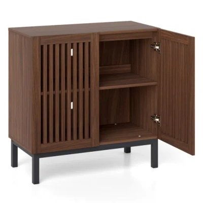Costway Buffet Cabinet With Storage 32" Wooden Sideboard Coffee Bar Station-walnut In Brown