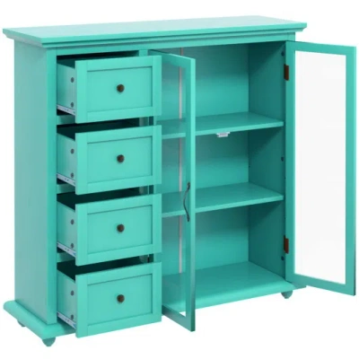 Costway Buffet Sideboard Table Kitchen Storage Cabinet With Drawers And Doors-green In Blue