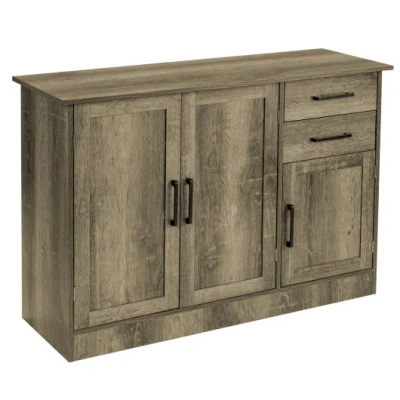 Costway Buffet Storage Cabinet Kitchen Sideboard With 2 Drawers-gray In Brown