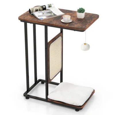 Costway C- Shaped Cat Side Table Cat Tree With Scratching Board-rustic Brown