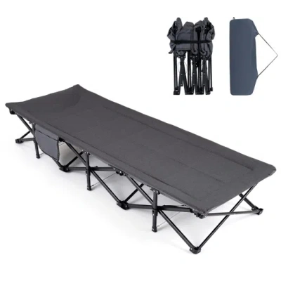 Costway Camping Cot With Padded Pillow And Storage Pouch For Camping Travel-gray In Black