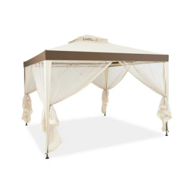 Costway Canopy Gazebo Tent Shelter Garden Lawn Patio With Mosquito Netting-beige In Multi
