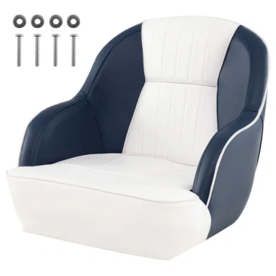 Costway Captain Bucket Seat Pontoon Boat Chair With Pvc Leather And Armrests-blue In Multi