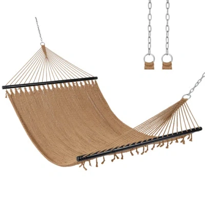 Costway Caribbean Hammock With Spreader Bar For Patio Poolside-khaki In Brown
