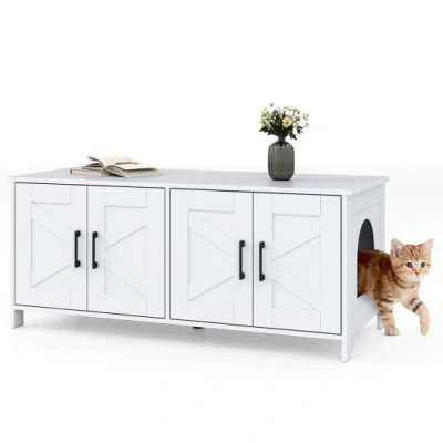 Costway Cat Litter Box Enclosure For 2 Cats Modern Kitty Litter Box Furniture Hidden-white