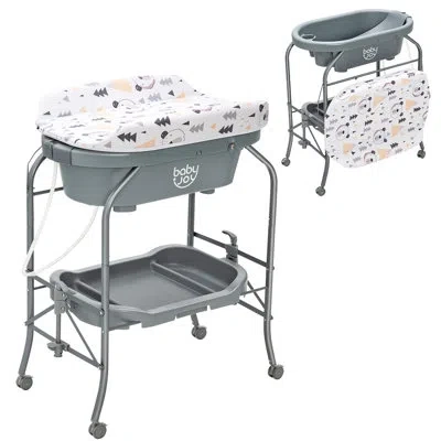 Costway Changing Table With Pad And Basket In Gray