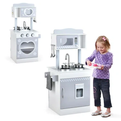 Costway Chef Pretend Kitchen Playset With Cooking Oven And Sink For Toddlers In White