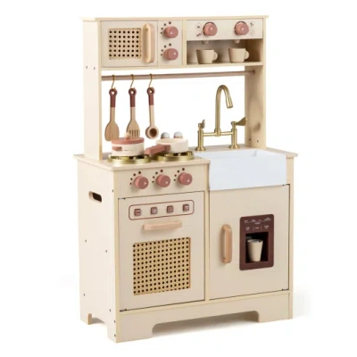 Costway Chef Pretend Play Kitchen For Kids With Realistic Lights And Sounds-yellow In Pink
