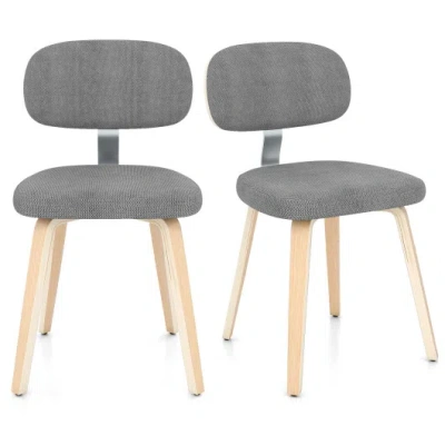 Costway Chenille Fabric Upholstered Wooden Kitchen Chairs Set Of 2-gray