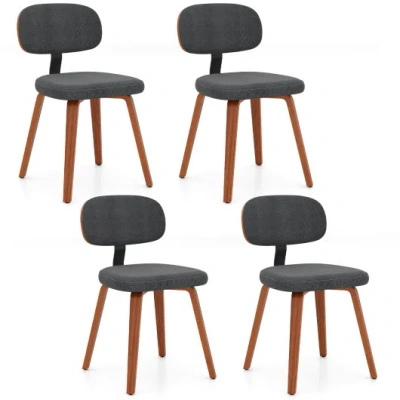 Costway Chenille Fabric Upholstered Wooden Kitchen Chairs Set Of 4-dark Gray In Black