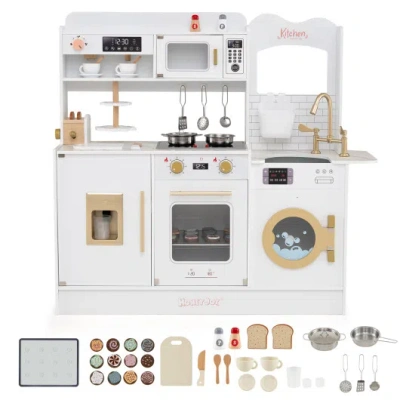 Costway Children Pretend Toy Kitchen Playset With Light And Sound-white