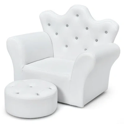 Costway Children Upholstered Princess Sofa With Ottoman And Diamond Decoration For Boys And Girls-white
