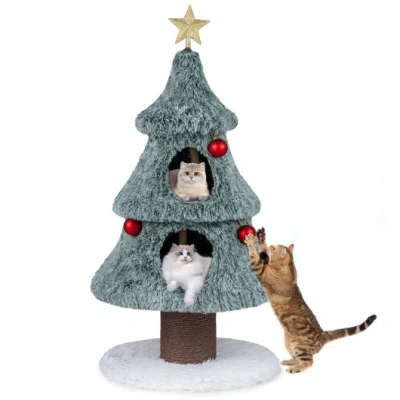 Costway Christmas Cat Tree For Indoor Cats 48.5 Inch Cute Cat Tower With 2 Large Condos Scratching Post-gree In Blue