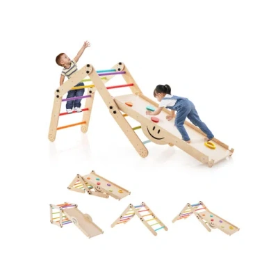 Costway Climbing Triangle Ladder Toy Indoor Jungle Gym With Reversible Ramp-multicolor