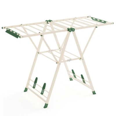Costway Clothes Drying Rack With Height Adjustable Wings-beige In White