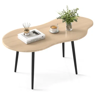 Costway Cloud Shape Coffee Table 39.5 Inch Irregular Center Table With Metal Frame-natural In Brown