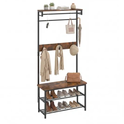 Costway Coat Rack 4-in-1 Hall Tree With Shoe Bench And Removable Hooks-coffee In Brown