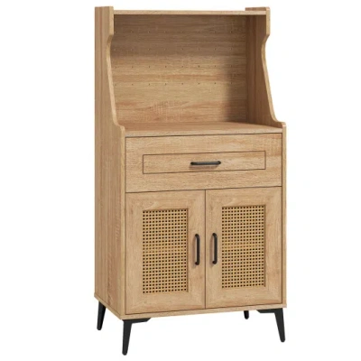 Costway Coffee Bar Cabinet With Pegboard Storage Drawer And Adjustable Shelf-oak In Brown