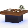Costway Coffee Table Accent Table With Led Lights And Dynamic Modes-rustic Brown In Brown