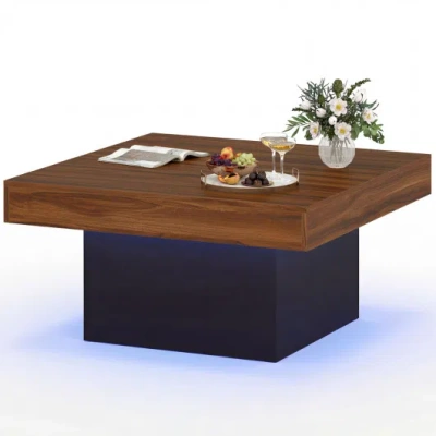 Costway Coffee Table Accent Table With Led Lights And Dynamic Modes-rustic Brown