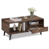 Costway Coffee Table With Storage Rustic Rectangle Center Table-walnut In Brown