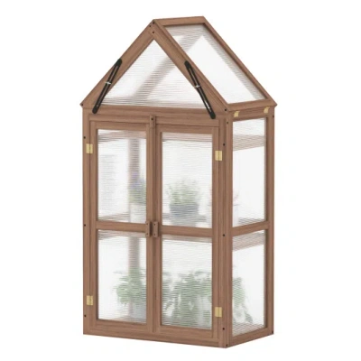 Costway Cold Frame Mini Wooden Greenhouse For Vegetable And Flower-brown In Multi