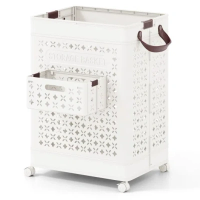 Costway Collapsible Laundry Basket 20 Gallon Plastic Storage Bin-white