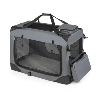 Costway Collapsible Soft Dog Crate Travel Crate With Mesh Windows And 3 Doors-l In Black