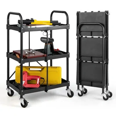 Costway Collapsible Utility Cart In Black