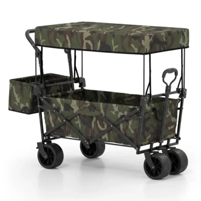 Costway Collapsible Wagon With Removable Canopy And Detachable Storage Bag-green In Black