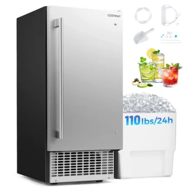 Costway Commercial Ice Maker 110 Lbs/24h Undercounter Ice Machine With 25 Lbs Storage Capacity In Gray